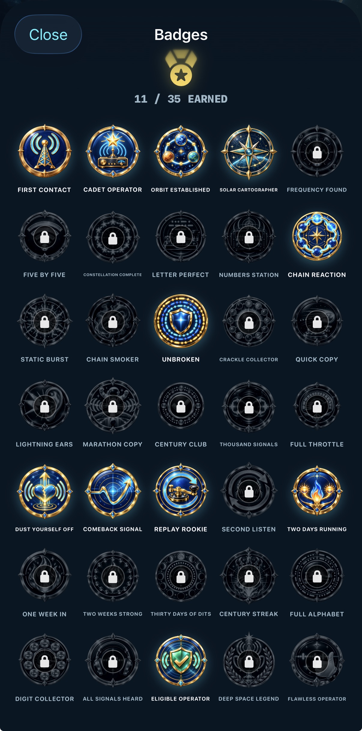 Morse Code Teacher badges